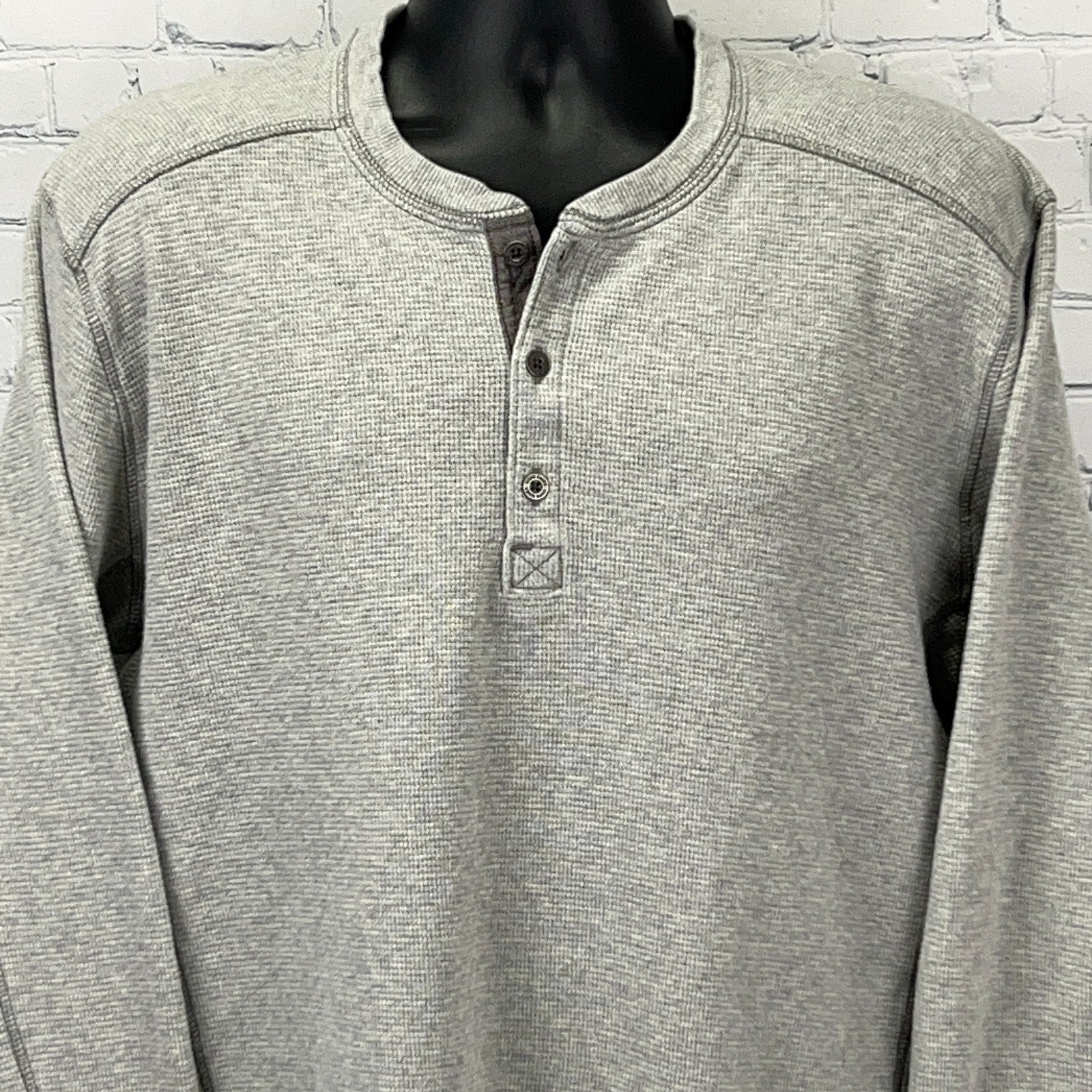 Eddie Bauer Men's Gray Long Sleeve Henley Shirt with Three Button Front Detail