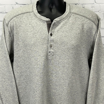 Eddie Bauer Men's Gray Long Sleeve Henley Shirt with Three Button Front Detail