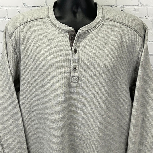 Eddie Bauer Men's Gray Long Sleeve Henley Shirt with Three Button Front Detail