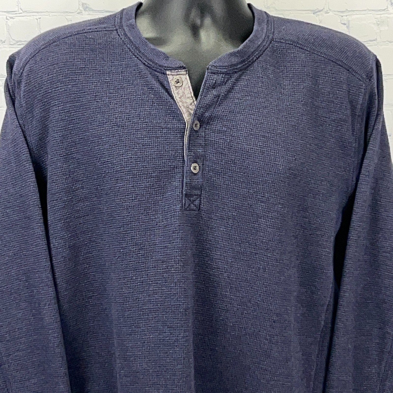 Eddie Bauer Men's Navy Long Sleeve Henley Shirt with Button Placket and Soft Texture Detail