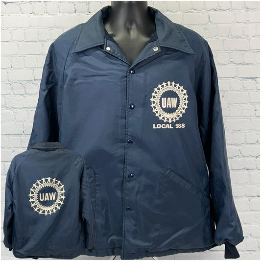 Vintage 70s UAW Local 588 Jacket Blue United Auto Workers Chicago Union L Large