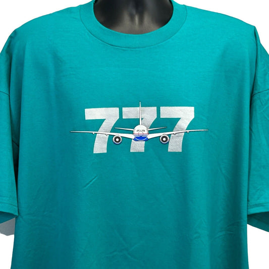 Vintage 90s Boeing 777 T Shirt Triple Seven Airliner Airplane USA Made Green 3X