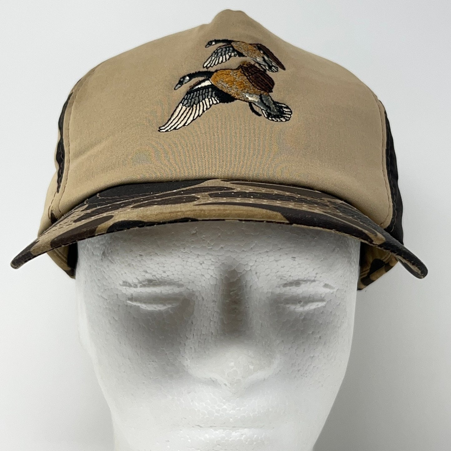 Vintage 80s Duck Bay Hunting Hat Baseball Cap Hunter Beige Camouflage Snapback