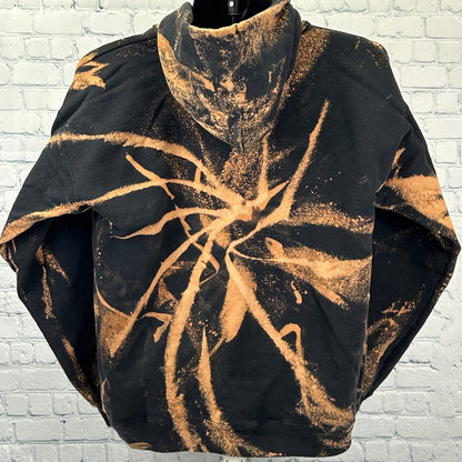 Bleach Reverse Tie Dye Hoodie Hooded Sweatshirt Black Long Sleeve Mens M Medium