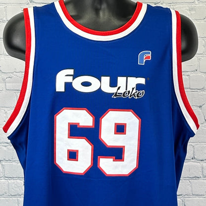 Four Loko 69 Tank Top Basketball Jersey Blue Athletic Knit Sleeveless L Large - Neon Vintage