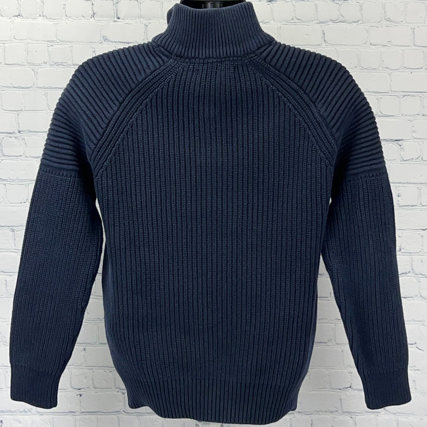 Esprit Original Cotton Rib Knit Sweater Mens M Medium Navy Blue Button Mock Neck