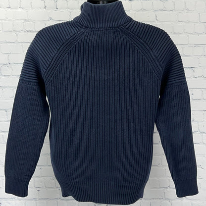 Esprit Original Cotton Rib Knit Sweater Mens M Medium Navy Blue Button Mock Neck