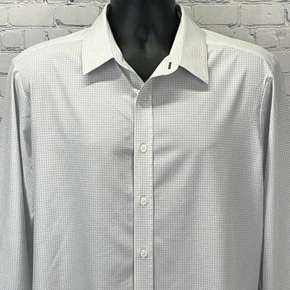 Mizzen+Main Leeward Dress Shirt M Medium Trim Fit White Blue Check Performance