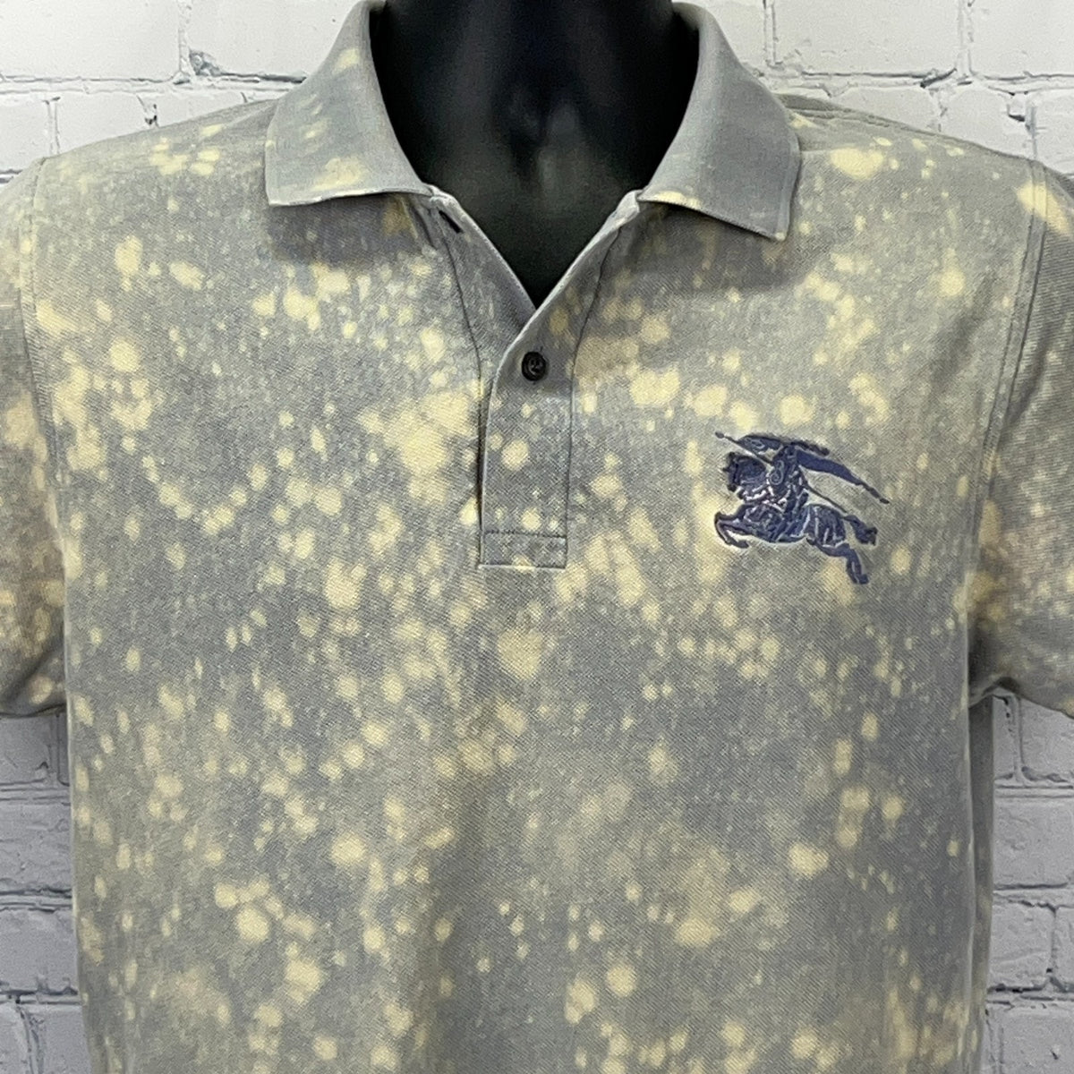 Vintage Burberry London Mens M Medium Slim Fit Polo Shirt Gray Speckled Cotton