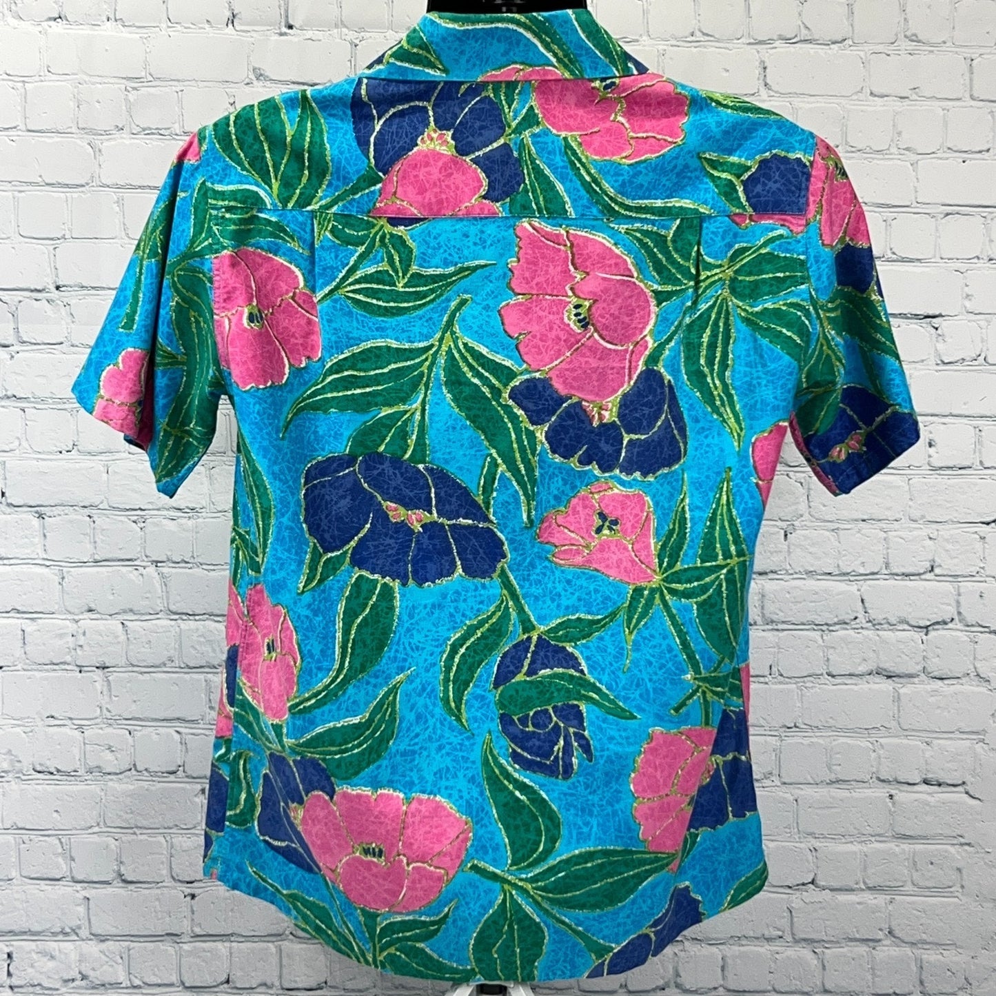 Vintage 60s Sun Fashions Casual Ceire Hawaiian Button Front Shirt Blue M Medium