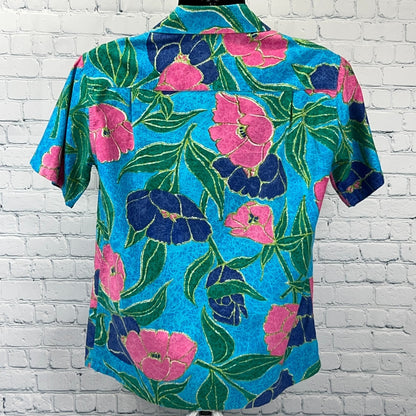 Vintage 60s Sun Fashions Casual Ceire Hawaiian Button Front Shirt Blue M Medium