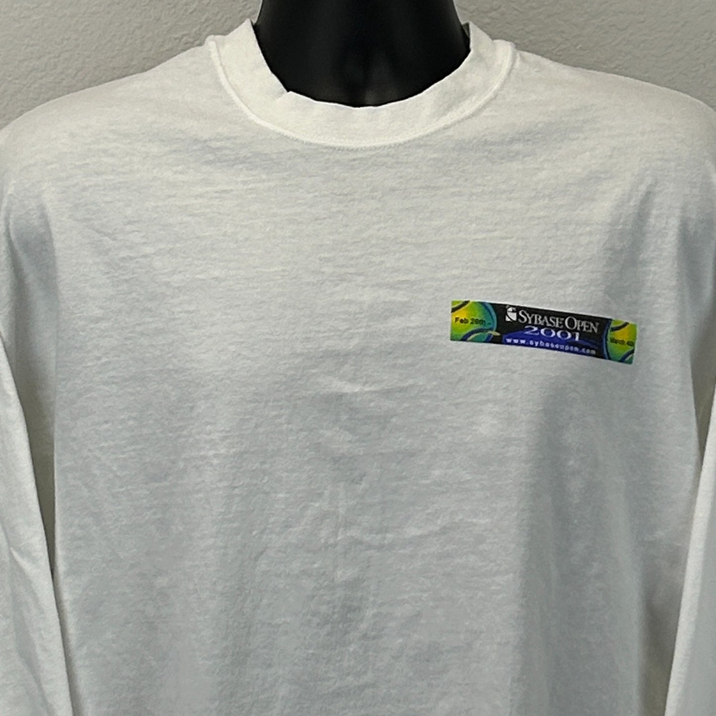 Vintage Y2Ks 2001 Sybase Open T Shirt Tennis San Jose White LS Tee XL X-Large