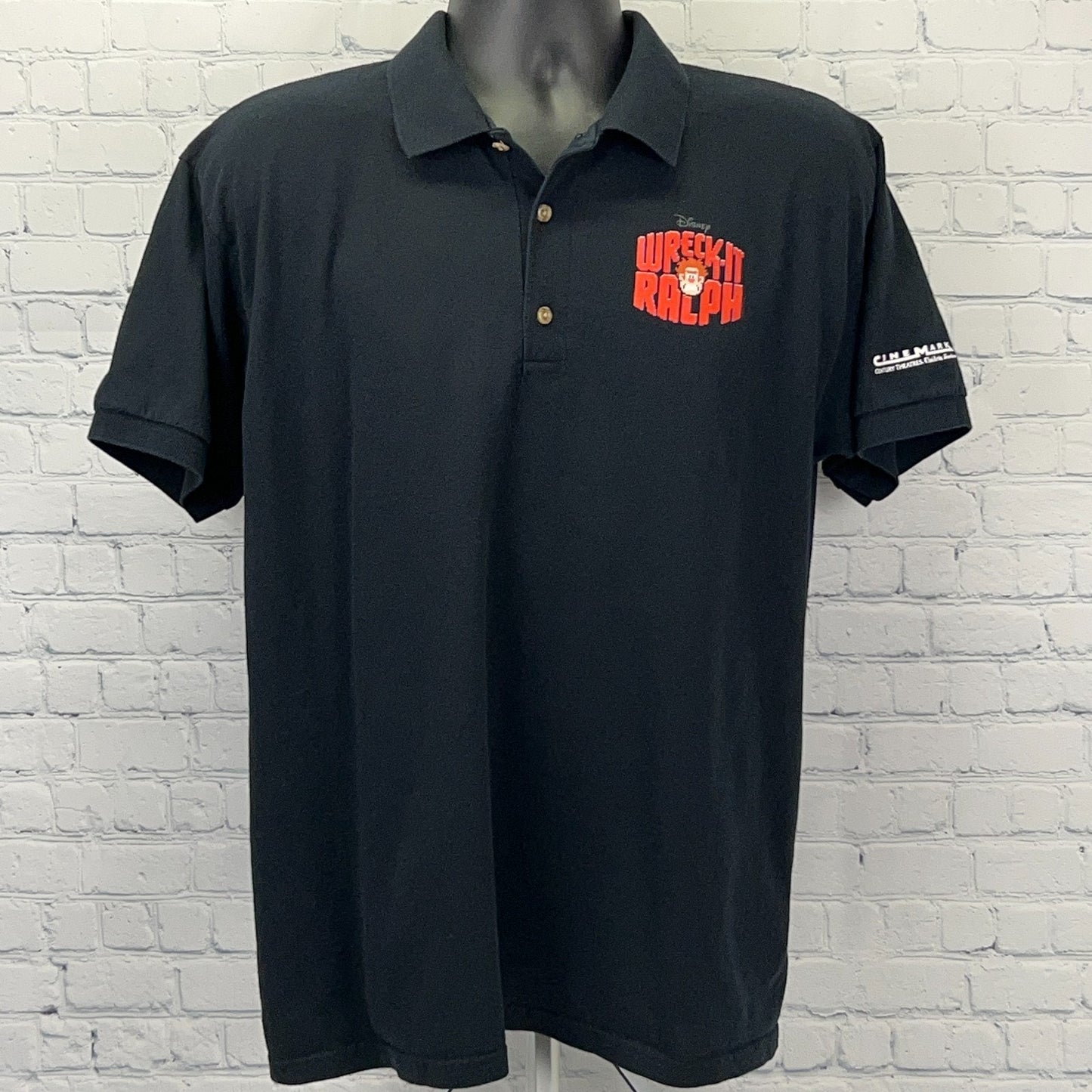 Wreck It Ralph Movie Promo Polo Shirt L Large Black Disney Cinemark Film Theater