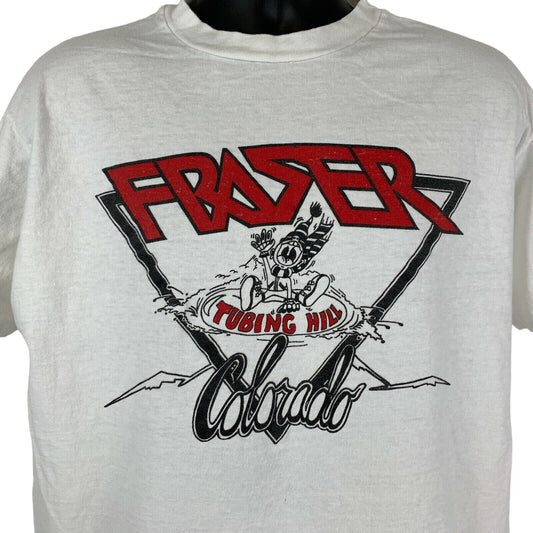 Fraser Colorado Tubing Hill Vintage 80s T Shirt Large Snow Sledding Mens White