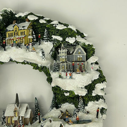 Vintage Thomas Kinkade Village Christmas Illuminated Wreath Hawthorne Light 2005 - Neon Vintage