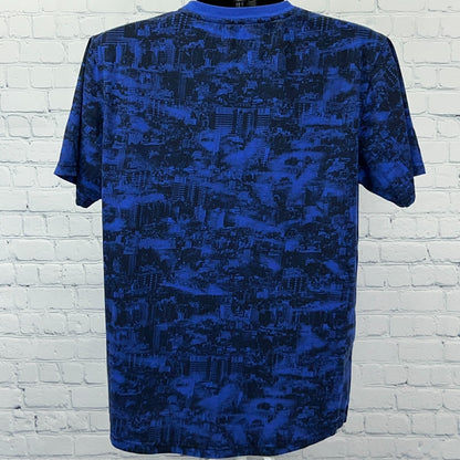 LRG Lifted Research Group City Scene T Shirt L Large Blue AOP All Over Print Tee