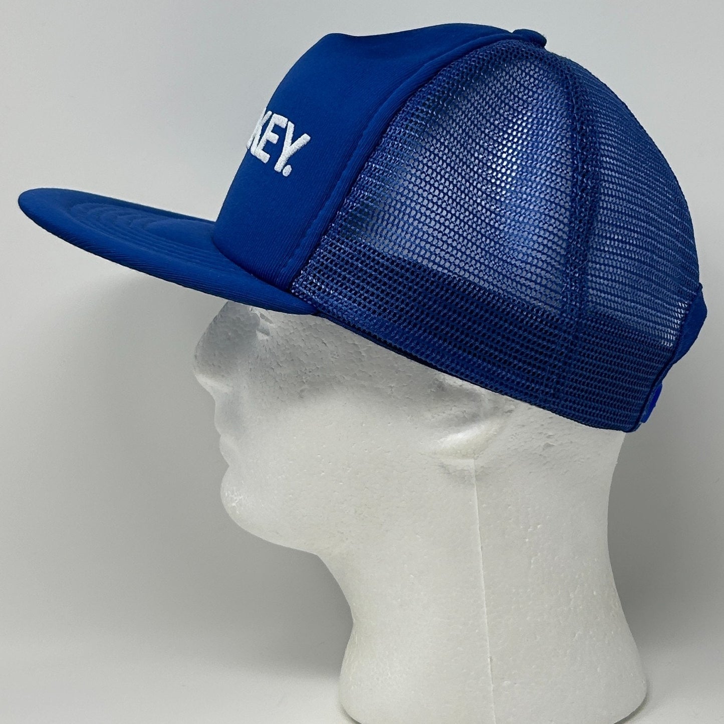 Vintage Jockey Brand Trucker Hat Cap Blue 80s Logo Mesh Snapback Foam Front