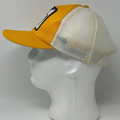 Vintage 70s First National Bank Trucker Hat Baseball Cap FNC Snapback Yellow