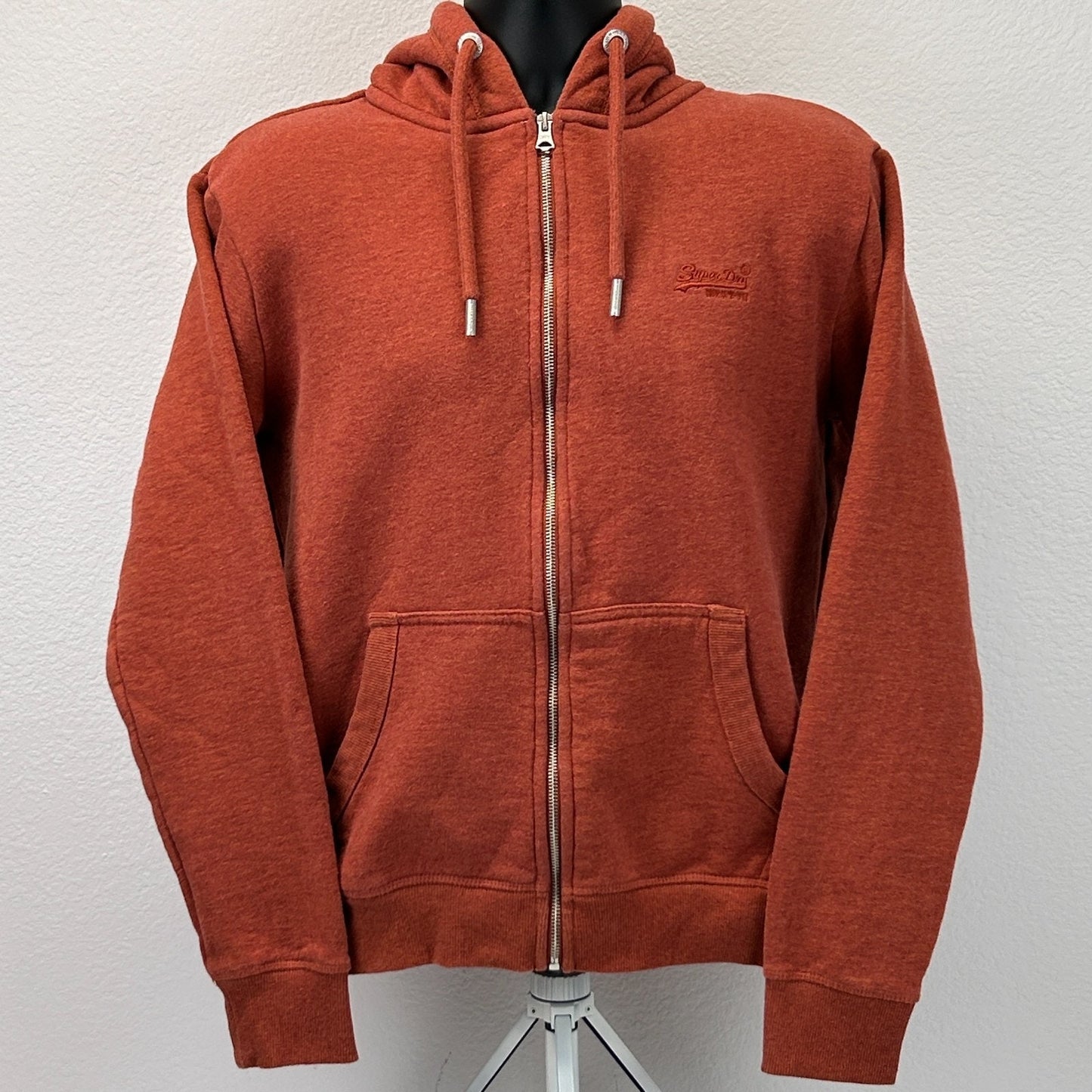 Superdry Hoodie Hooded Sweatshirt Streetwear Logo Full Zip Orange Womens L Large