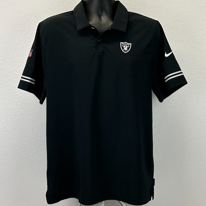 Las Vegas Raiders Polo Shirt Black NFL On Field Short Sleeve Nike Dri Fit Large