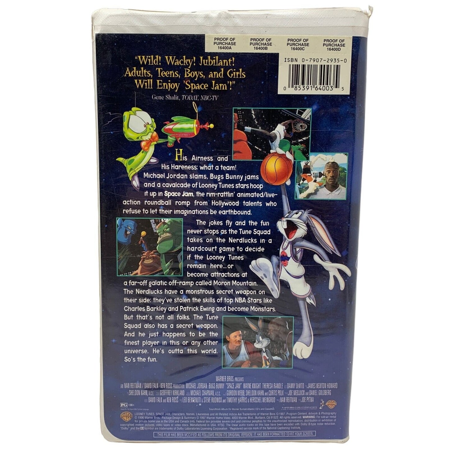 Vintage Space Jam Clamshell VHS Movie Film Warner Bros Looney Tunes 1997 90s