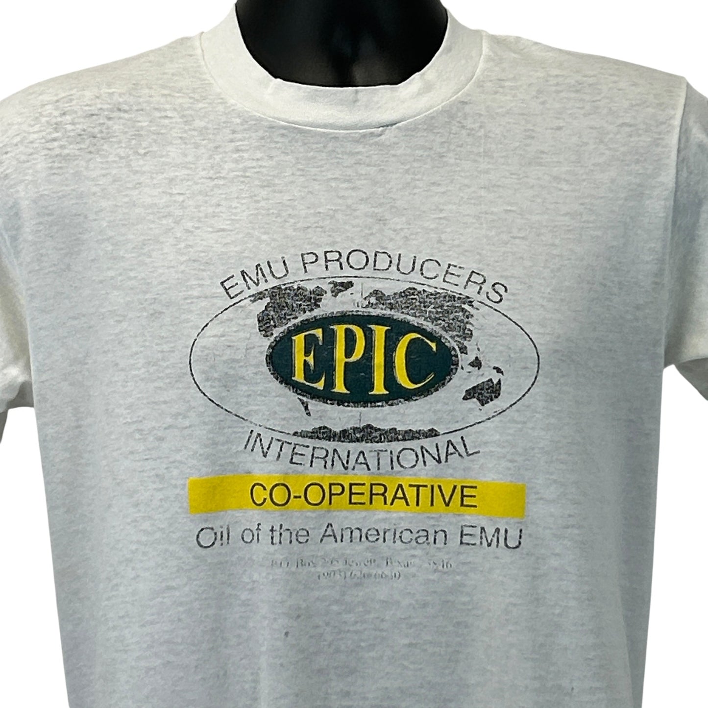 Fruit of the Loom white T-Shirt with front print of EMU Producers logo and 'Oil of the American EMU' text