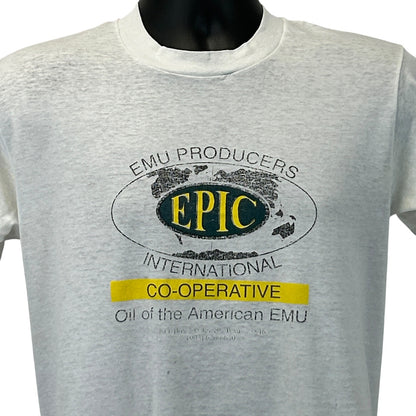 Fruit of the Loom white T-Shirt with front print of EMU Producers logo and 'Oil of the American EMU' text