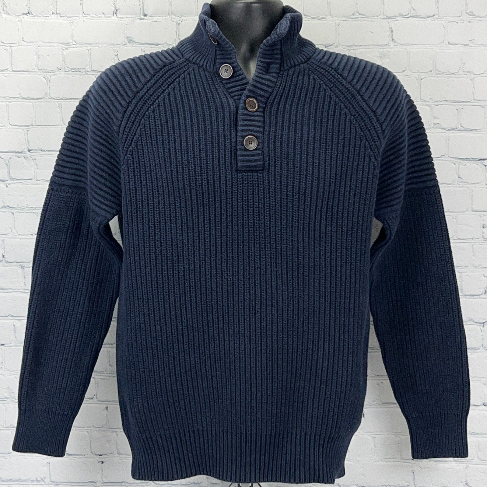 Esprit navy blue knit sweater in size medium with a ribbed texture and four-button detail