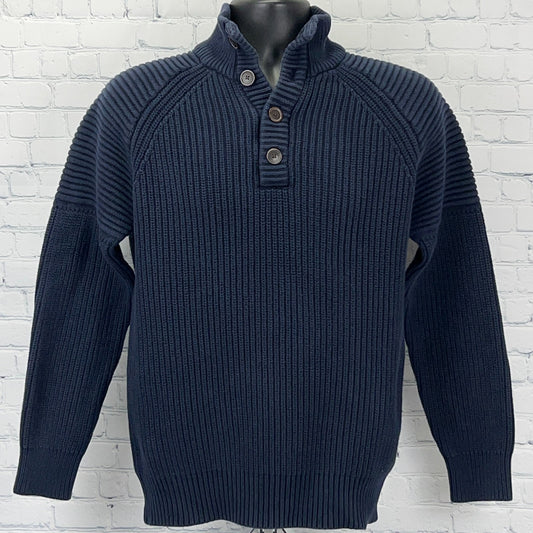 Esprit navy blue knit sweater in size medium with a ribbed texture and four-button detail
