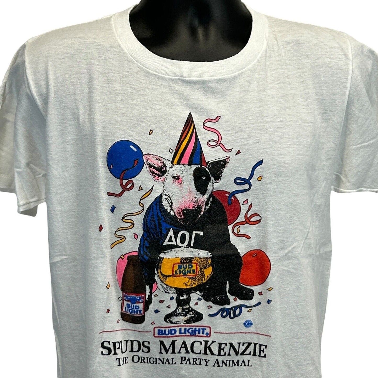 复古百威淡啤酒 Spuds MacKenzie T 恤男式中号 Breweriana USA 白色