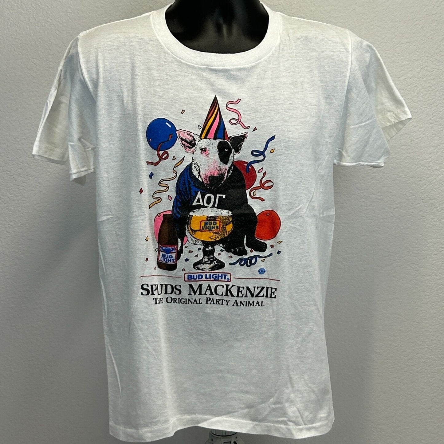 复古百威淡啤酒 Spuds MacKenzie T 恤男式中号 Breweriana USA 白色