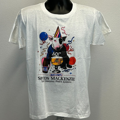 复古百威淡啤酒 Spuds MacKenzie T 恤男式中号 Breweriana USA 白色