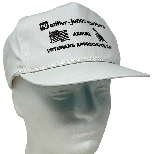 Gorra de béisbol vintage Miller Jones Mortuary con cierre trasero, color blanco, con cuerda para el Día de los Veteranos