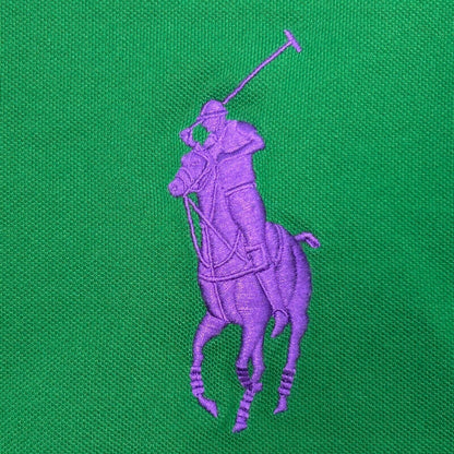 Polo Ralph Lauren para hombre XXL verde con estampado de poni morado y 3 rayas de ajuste personalizado y manga corta