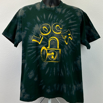 Vintage 90s Lock Key and Padlock T Shirt Made In USA Tie Dye Green XL X-Large