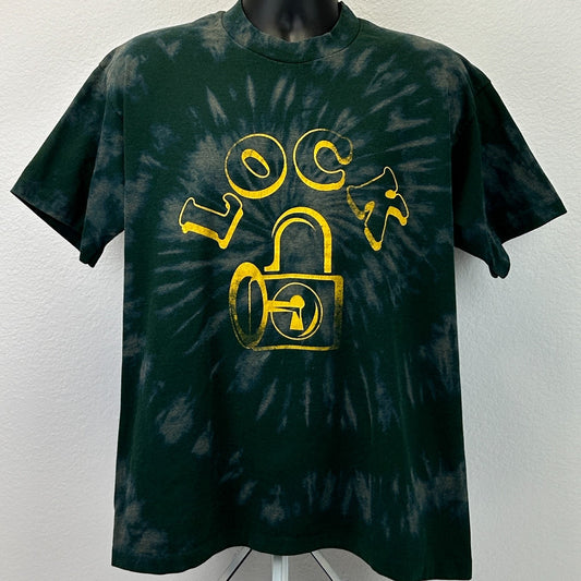Vintage 90s Lock Key and Padlock T Shirt Made In USA Tie Dye Green XL X-Large - Neon Vintage