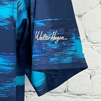 Walter Hagen 11 Majors Golf Polo Shirt Mens M Medium Blue Teal Stripe Stretch