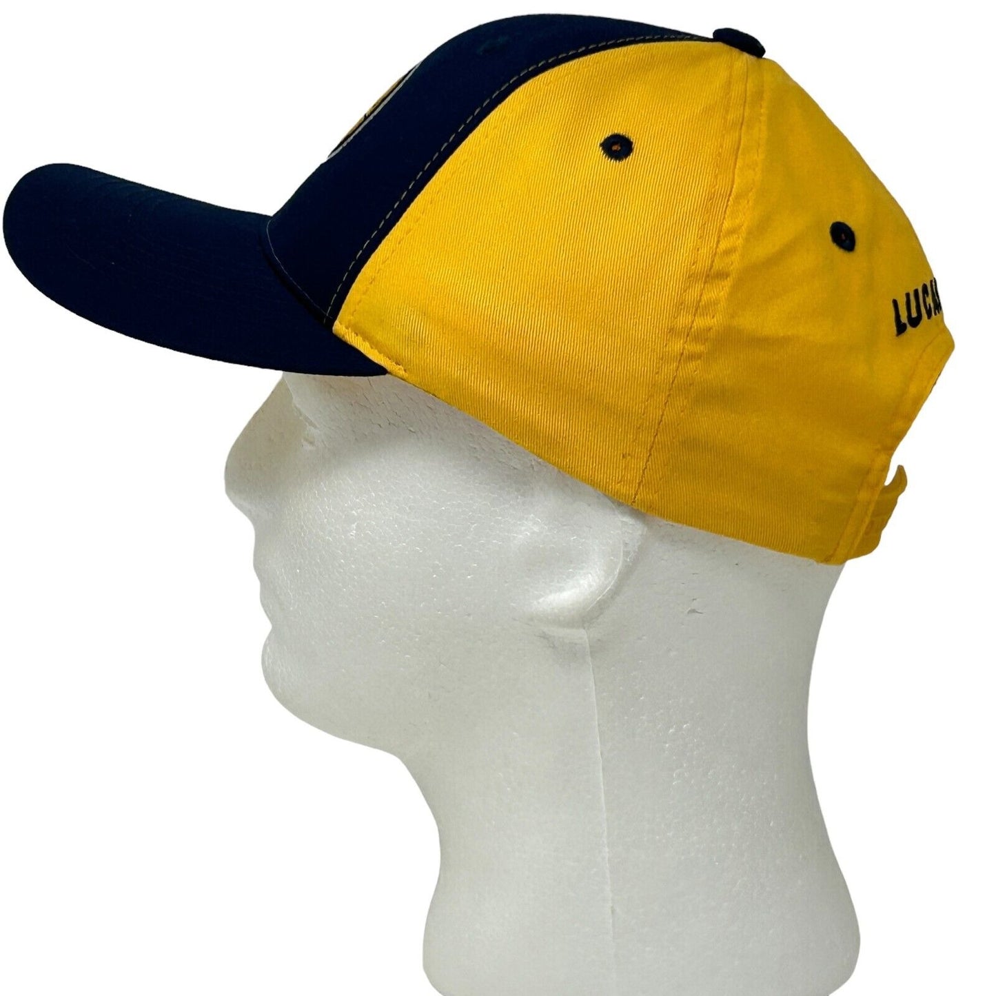 Gorra de béisbol Lucas Oil de los Indiana Pacers, color amarillo y azul, con correa trasera de baloncesto de la NBA