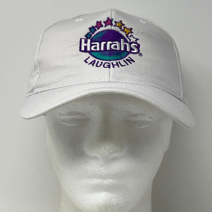 Vintage Harrah's Laughlin Casino Hat Baseball Cap White Snapback Logo Nevada