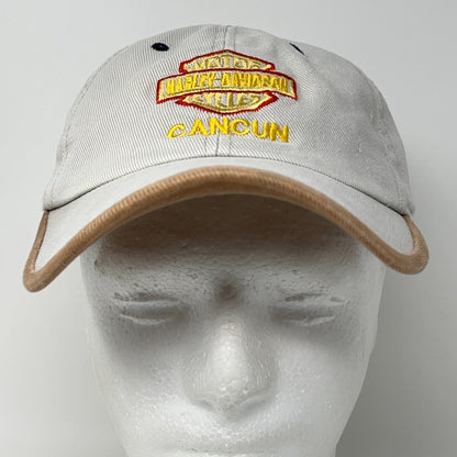 Vintage 90s Harley Davidson Cancun Dad Hat Baseball Cap Biker Strapback Beige