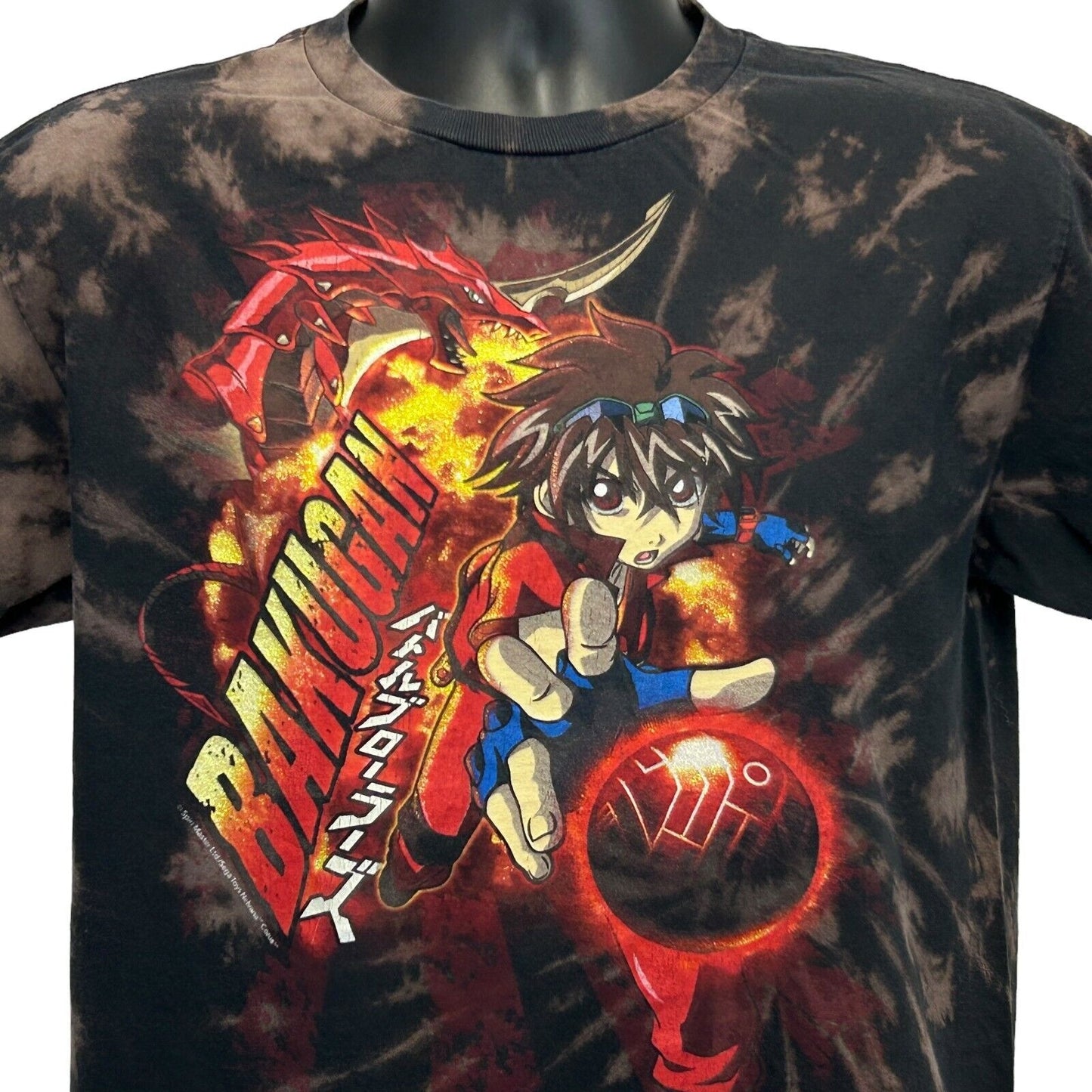 Camiseta Bakugan Battle Brawlers con efecto tie dye y purpurina de anime para hombre, color negro