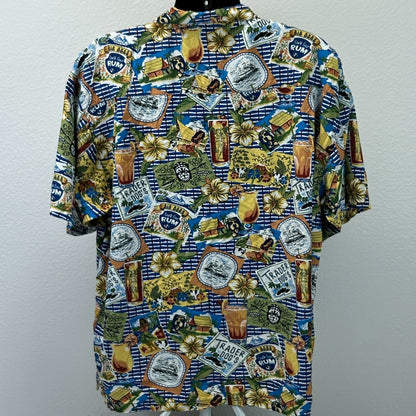 Big Dogs Hawaiian Camp Shirt Trader Dogs Rum Button Front Rayon Blue XXL 2XL