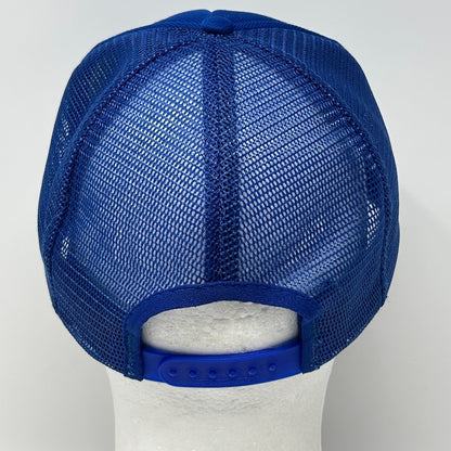Vintage Jockey Brand Trucker Hat Cap Blue 80s Logo Mesh Snapback Foam Front