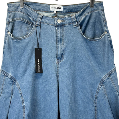 Fashion Nova Kalinda Extreme Wide Leg Jeans Stretch Denim Blue Womens 16 Plus - Neon Vintage
