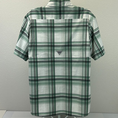 Columbia PFG Super Low Drag Button Front Shirt Fishing SS Plaid Green XL X-Large