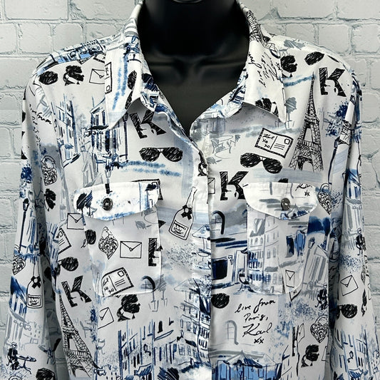 Karl Lagerfeld Paris Button Front Shirt Roll Tab White France Womens M Medium
