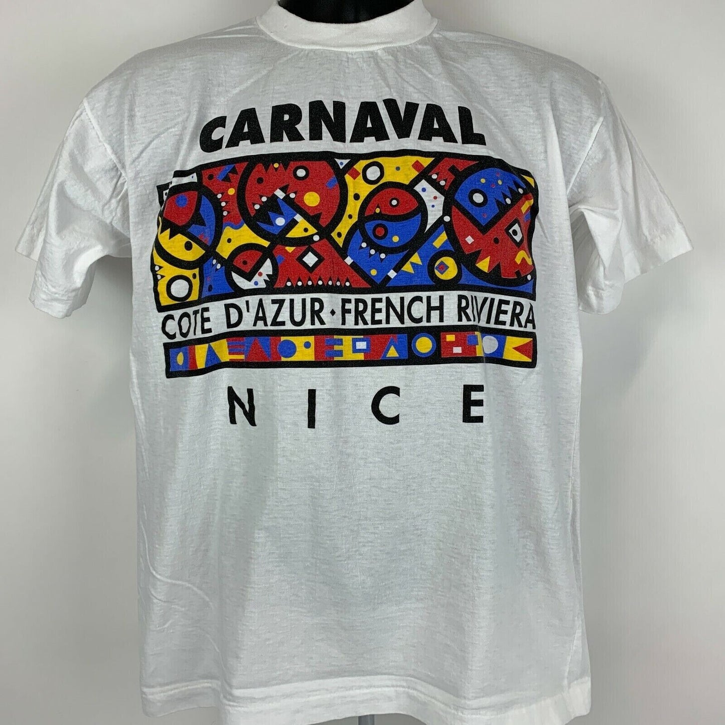 Bonita camiseta vintage de los años 90 de la Riviera Francesa de Carnaval, talla mediana, para hombre, color blanco