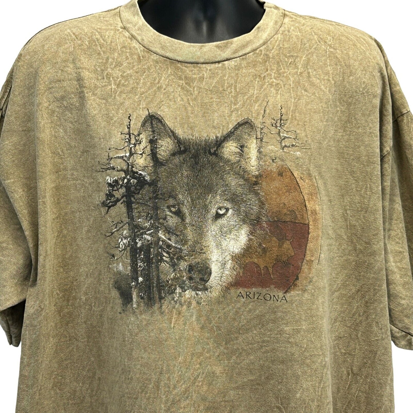 Camiseta vintage de los años 90 con diseño de lobo de Arizona Prairie Mountain, talla 2XL, para hombre, color beige