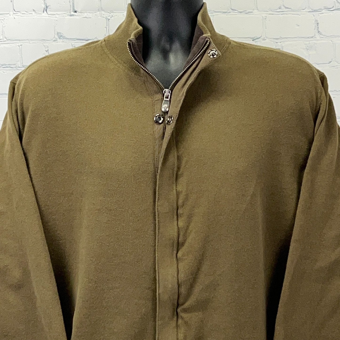 Nat Nast Full Zip Sweater Cotton Long Sleeve Mock Neck Olive Green Mens L Large