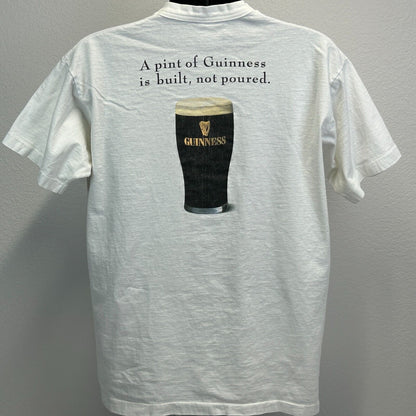 Camiseta vintage Guinness Beer Is Built Not Poured, talla extra grande, para hombre, color blanco, de cervecería de los años 90